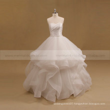 Lovely Sweet Heart Pleated Bodice Organza Ball Gown Wedding Dress Beaded Belt